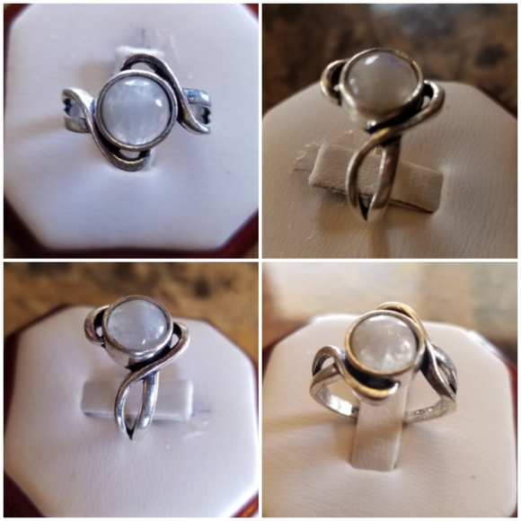 Genuine Round Rainbow Moonstone Ring Size 7 - Picture 2 of 6